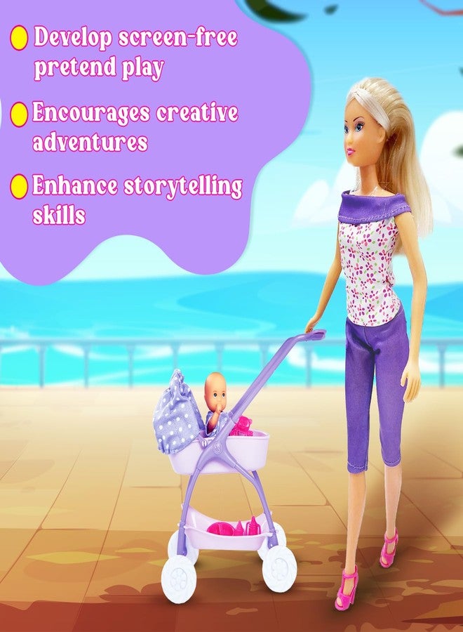 ويمبلي مجموعة دمى ستيفي لوف | لعبة ستيفي لوف للمشي مع الطفل | ستيفي مع الطفل والتنزه | مجموعة من 15 قطعة أساسية للأطفال | مجموعة لعب تمثيلي | هدية مثالية للفتيات من عمر 3 سنوات فما فوق (وردي) - Image 3